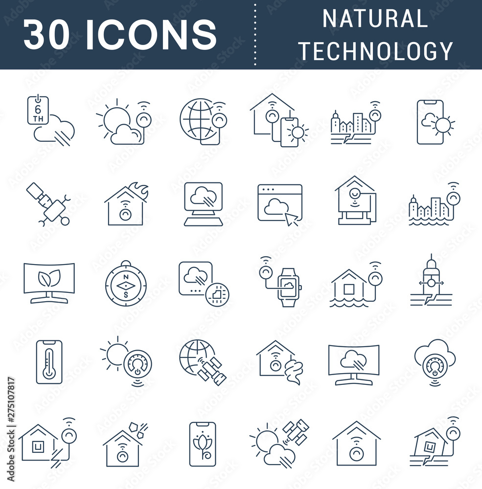 Set Vector Line Icons of Natural Technology Set Vector Line Icons of Natural Technology