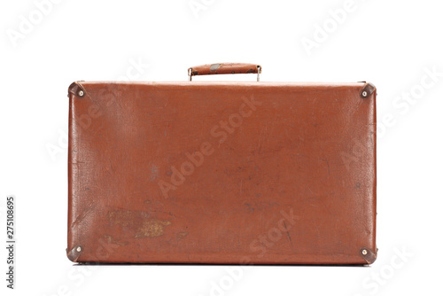 leather brown vintage suitcase isolated on white