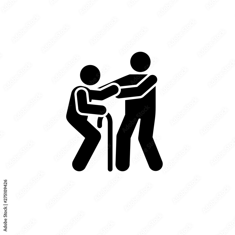 Old man, walk, help, boy, volunteer icon. Element of volunteer pictogram icon Old man, walk, help, boy, volunteer icon. Element of volunteer pictogram icon