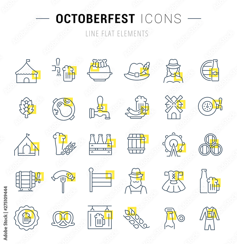 Set Vector Line Icons of Octoberfest