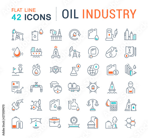 Set Vector Line Icons of Oil Industry