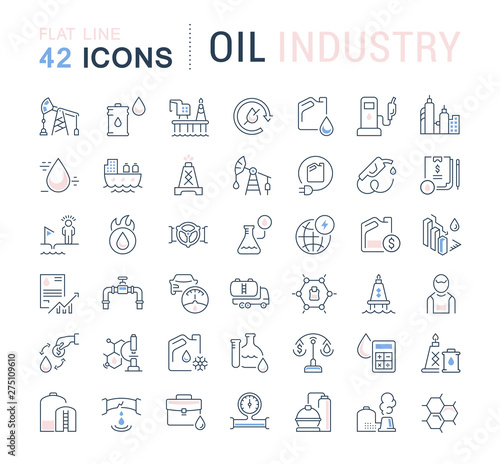 Set Vector Line Icons of Oil Industry