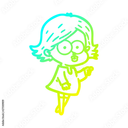 cold gradient line drawing cartoon girl pouting