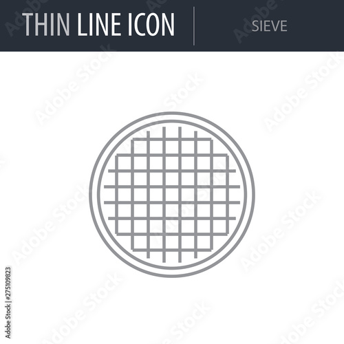 Symbol of Sieve. Thin line Icon of Farming. Stroke Pictogram Graphic for Web Design. Quality Outline Vector Symbol Concept. Premium Mono Linear Beautiful Plain Laconic Logo