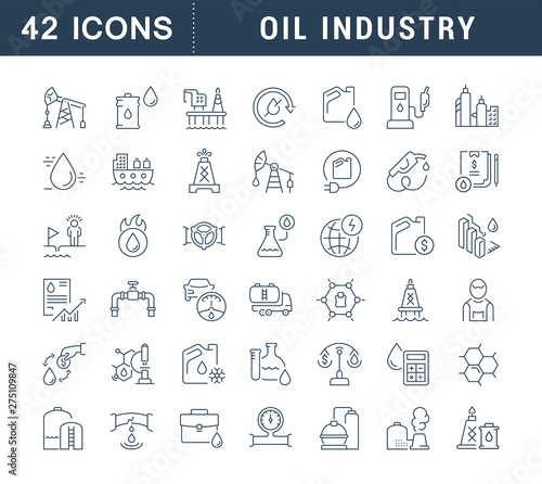 Set Vector Line Icons of Oil Industry