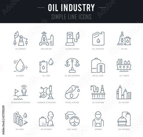 Set Vector Line Icons of Oil Industry