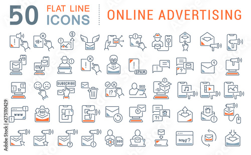 Set Vector Line Icons of Online Advertising