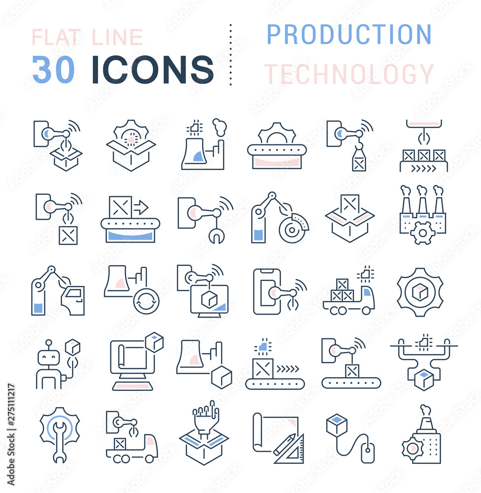 Set Vector Line Icons of Production Technology