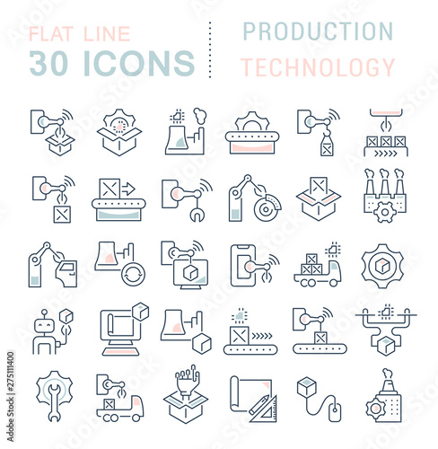 Set Vector Line Icons of Production Technology