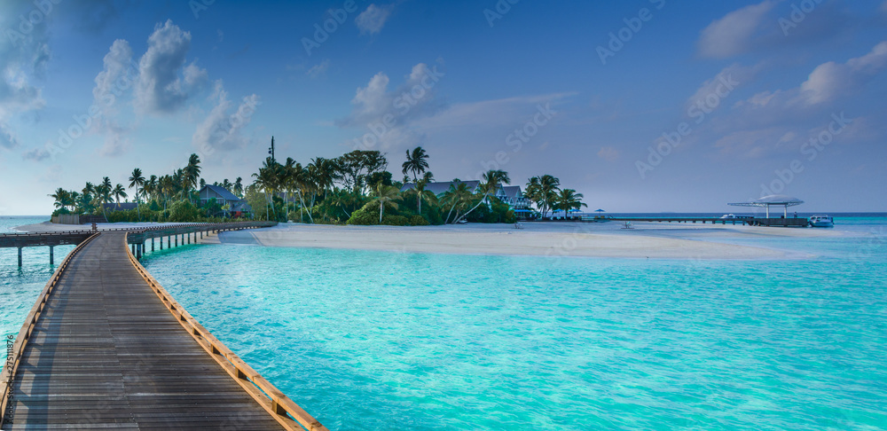 The incredible color of the Maldivian sea in front of an island