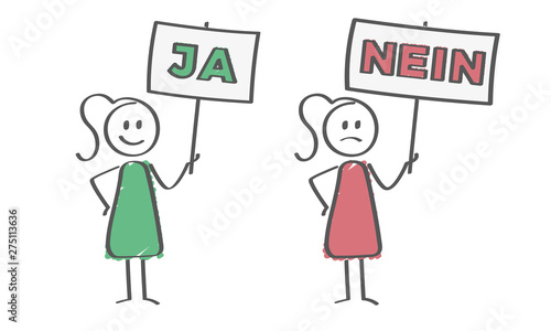 Stick Figure - Frauen mit Schild - Ja und Nein