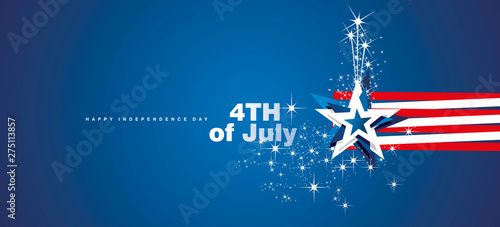 4th of July USA star abstract flag line design firework blue vector banner