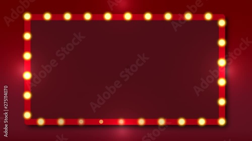 Wallpaper Mural Neon Light bulbs frame on red gradient background, retro style neon light board sign with space to insert your text. Loop animation background.  Torontodigital.ca