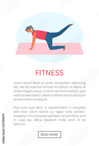 Workout and fitness, girl lifting legs on mat or rug vector. Healthy lifestyle and sport tips online web page template, buttocks and legs muscles pumping
