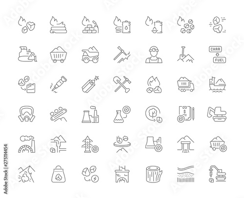 Set Vector Line Icons of Coal Mining