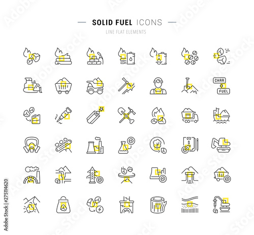 Set Vector Line Icons of Solid Fuel