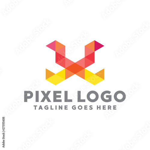 Pixel Logo For Technology Design With Colorful Style Concept. Digital Logo Company with Pixel Concept. Triangle and Geometry Symbols. Letter Icon for Business, website, Studio, Media, Internet.