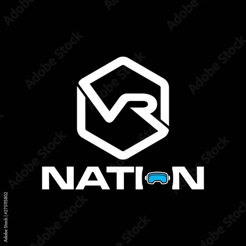 simple typography vr hexagonal vector logo