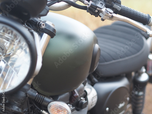 Green motorcycle on the meadow