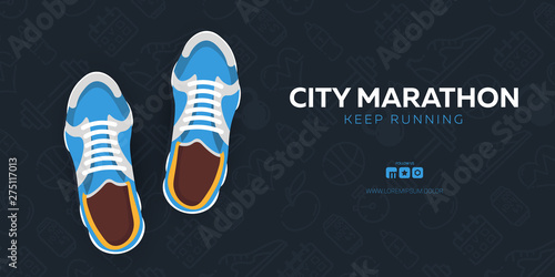 Running Club, City Marathon banner with sneakers.