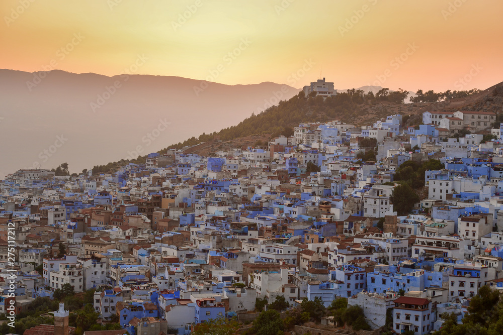Chefchaouen Blue town Morocco Africa City view during sunset,Morocco