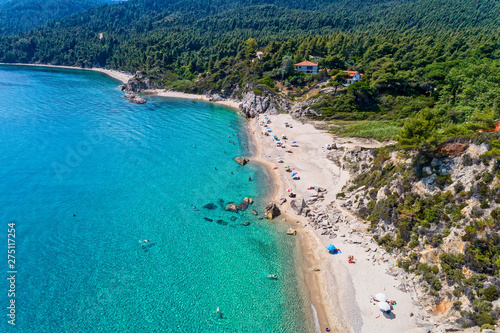 Top view of Fava Beach at Chalkidiki  Greece. Aerial Photography.