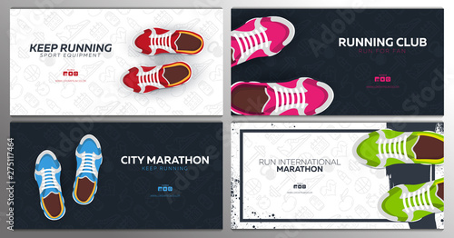 Running Club, City Marathon banner with sneakers.