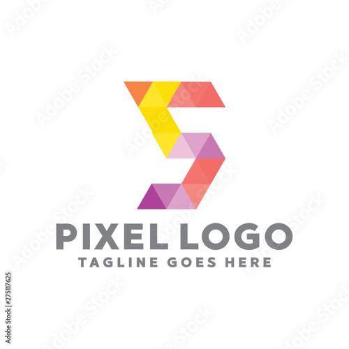 Free Download Pixel Logo For Technology Design With Colorful Style Concept. Digital Logo Company with Pixel Concept. Triangle and Geometry Symbols. Letter Icon for Business, website, Studio, Media, Internet. - GFXLoad
