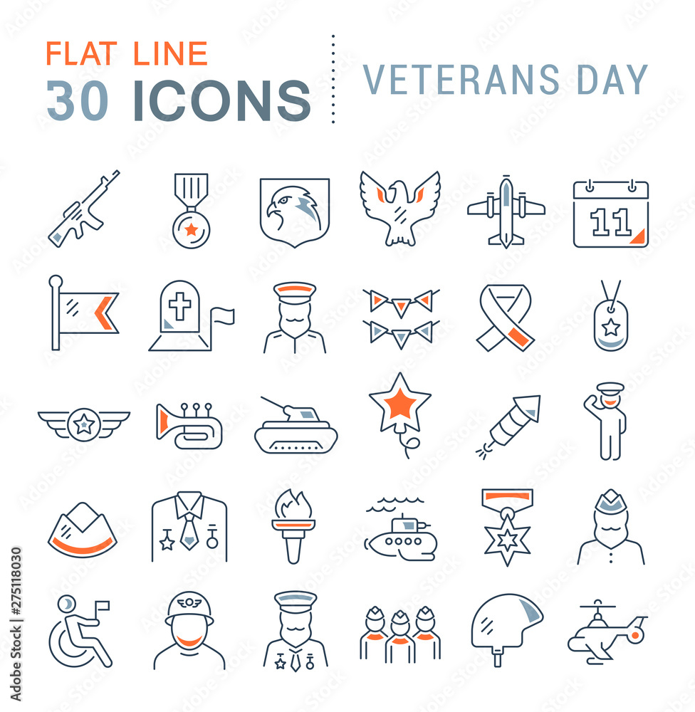 Set Vector Line Icons of Veterans Day Set Vector Line Icons of Veterans Day