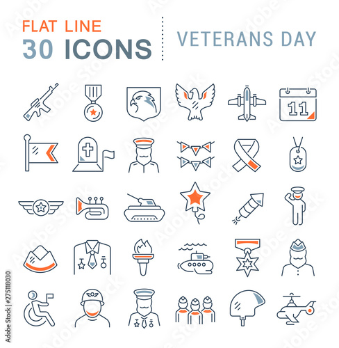 Set Vector Line Icons of Veterans Day
