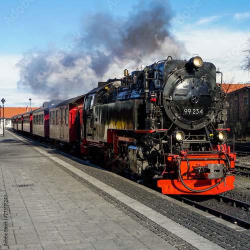 Historical locomotive called "Harzer Schmalspurbahn" at the station