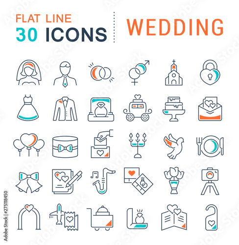 Set Vector Line Icons of Wedding
