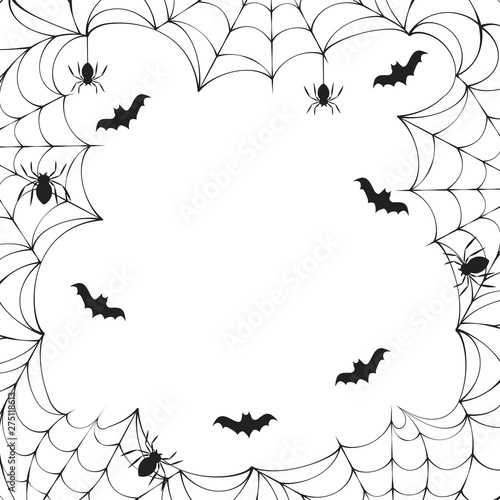 Halloween spiderweb border frame with bats for party invitation. Vector isolated spooky text banner background for october night.