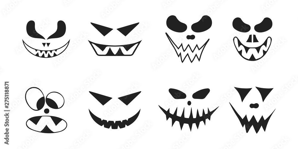 Halloween collection of jack o lantern spooky smiling faces. October party scary cartoon clipart for pumpkin. Halloween collection of jack o lantern spooky smiling faces. October party scary cartoon clipart for pumpkin.