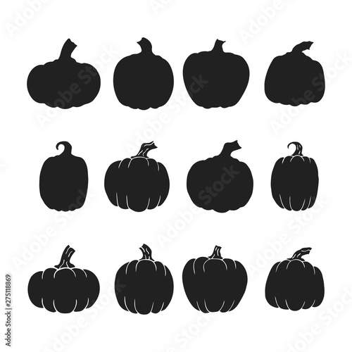 Halloween party decoration pumpkin silhouettes. October party cartoon squash clipart.