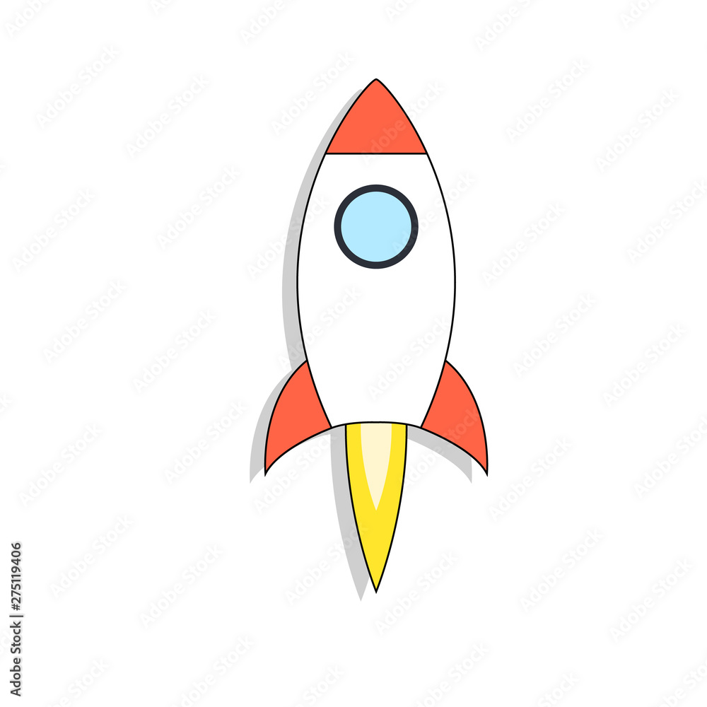 Rocket icon and fire with shadow. Vector Rocket icon and fire with shadow. Vector