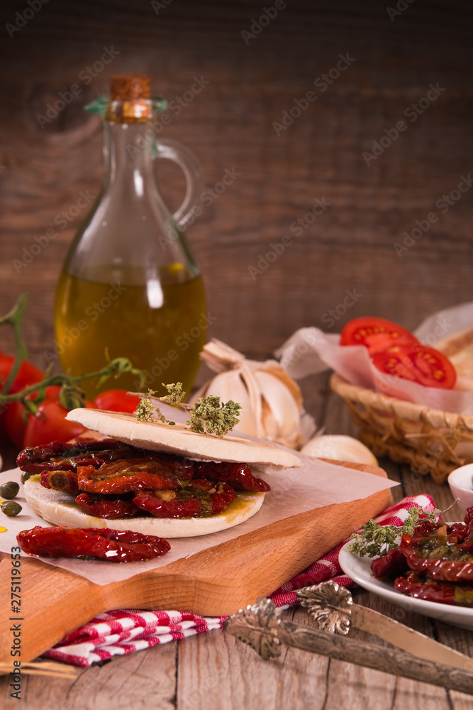 Tigella bread with sun-dried tomatoes. Tigella bread with sun-dried tomatoes.