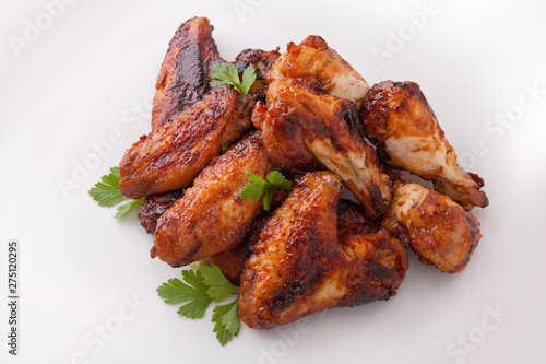 Plate of delicious barbecue chicken wings