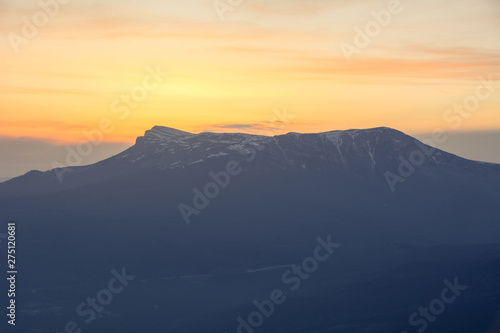 Demerdji, Alushta, Republic of Crimea - April 1, 2019: View of Chatyr-Dag-Yayla from the Moonglade on Demerdzhi