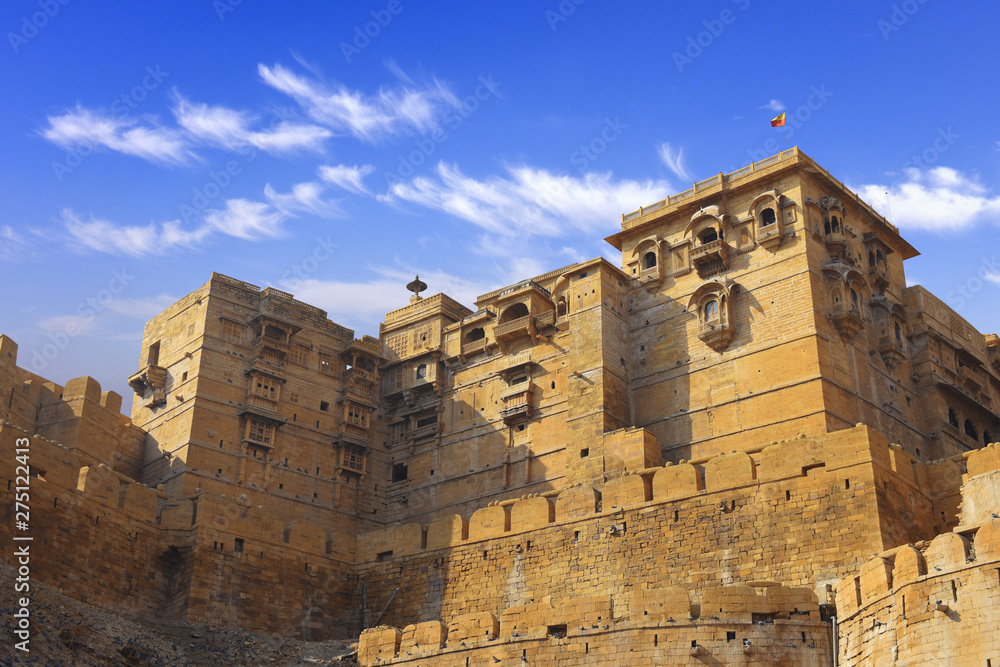 towers of historical Jaisalmer fort with monumental stone walls in old desert Thar city, Rajasthan, India towers of historical Jaisalmer fort with monumental stone walls in old desert Thar city, Rajasthan, India