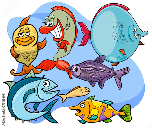 funny fish cartoon animal characters group