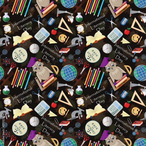 seamless pattern_7_illustration on school theme, international literacy day, back to school, flat style