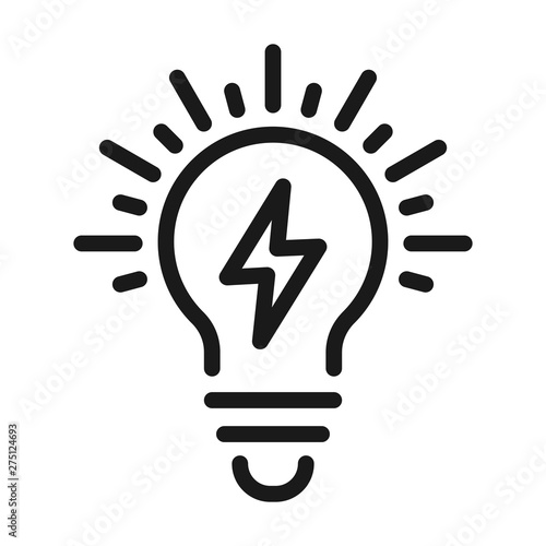 light bulb and current symbol - minimal line web icon. simple vector illustration. concept for infographic, website or app.