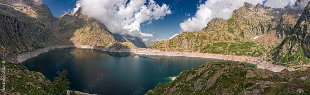 Panoramic view of the artificial lake of the Chiotas Basin, in the Maritime Alps.