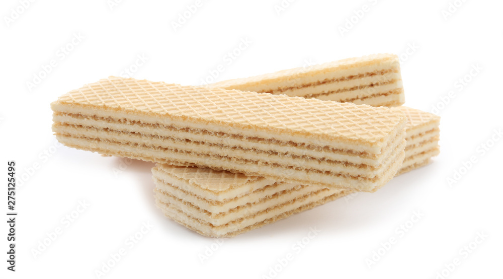 Delicious vanilla wafer sticks isolated on white Delicious vanilla wafer sticks isolated on white