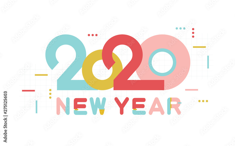 Happy New Year 2020 number and text. Modern Design for greeting poster and cards, calendars, banners, site, business card, covers. Isolated vector illustration