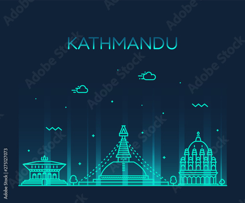 Kathmandu skyline Nepal Trendy vector linear style