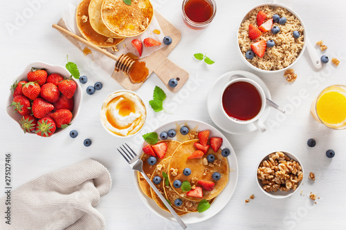 Wallpaper Mural pancakes with blueberry strawberry honey and quinoa for breakfast Torontodigital.ca