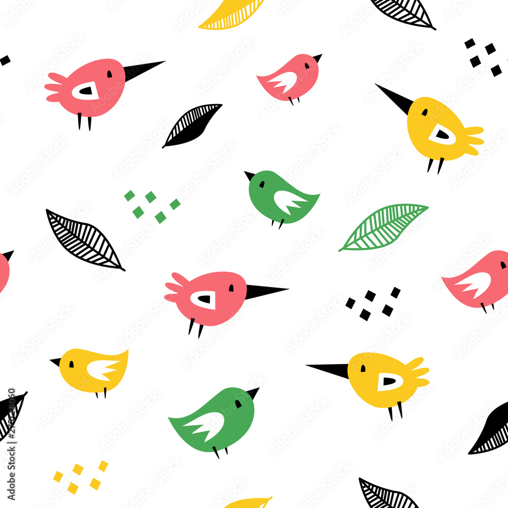 Obraz Vector seamless pattern with birds in Scandinavian style. Cute, modern print