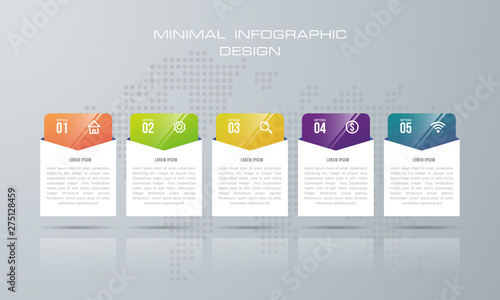 Infographic template with 5 options, workflow, process chart,Timeline infographics design vector can be used for workflow layout, diagram, annual report, web design, steps or processes. - Vector